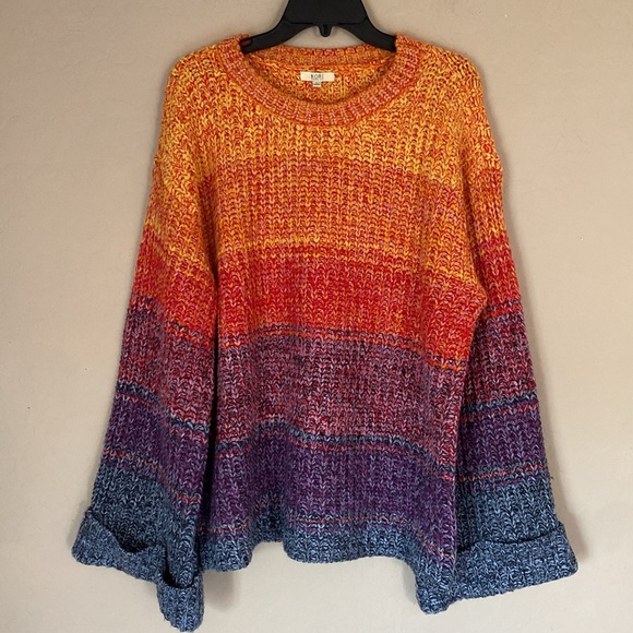 Kori Sweaters - Kori, large, rainbow sweater with wide sleeves/cuffs